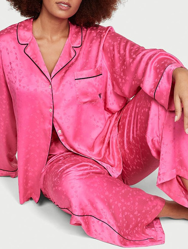 Піжама сатинова сорочка та штани (Брак) рожева Satin Long Pajama