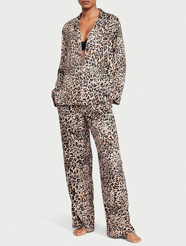 Піжама сатинова сорочка та штани (Брак) леопардова Satin Long Pajama