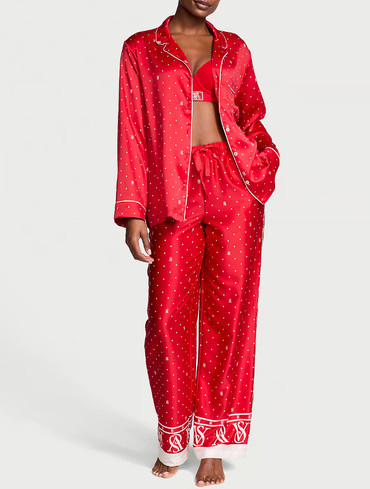 Піжама сатинова сорочка та штани червона Long Pajama Set