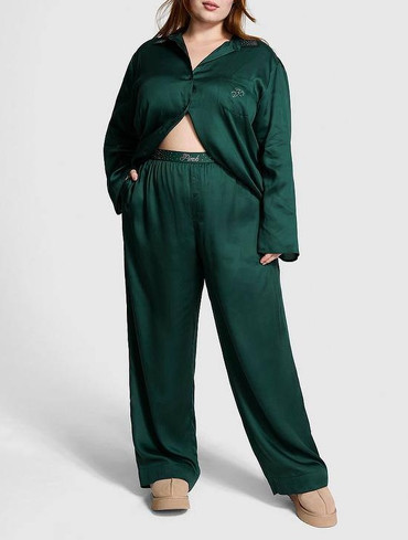 Піжама сатинова сорочка та штани зелена Silky Sleep Shine Long Pajama Set