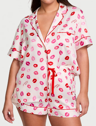 Сатинова піжама з шортами біла Glazed Satin Short Pajama Set
