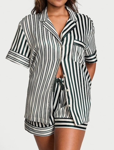 Сатинова піжама з шортами у смужку Glazed Satin Short Pajama Set