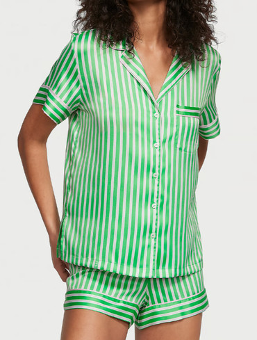 Сатинова піжама з шортами в смужку Glazed Satin Short Pajama Set