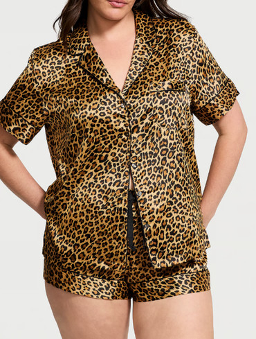 Сатинова піжама з шортами леопардова Glazed Satin Short Pajama Set