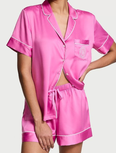 Сатинова піжама з шортами рожева Glazed Satin Short Pajama Set