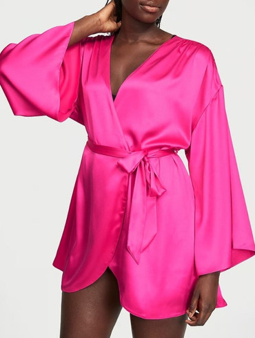Халат сатиновий короткий рожевий Satin Short Robe