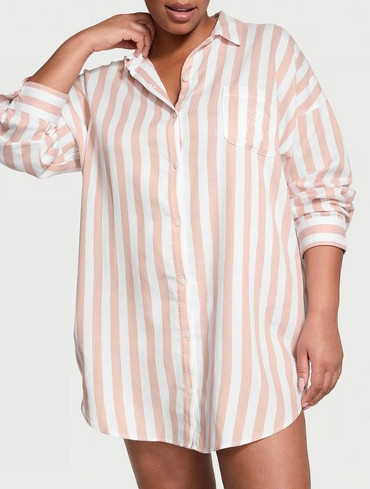 Нічна сорочка модал-бавовна га гудзиках смужка Modal-Cotton Sleepshirt
