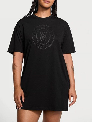 Нічна сорочка (подовжена футболка для сну) бавовняна  чорна 100% Cotton Oversize Sleep Tee