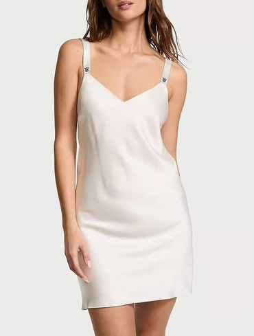 Пеньюар-сукня для сну зі стразами біла Scattered Shine Strap Satin Strappy - Back Slip