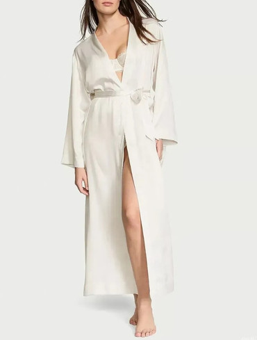 Халат сатиновий для нареченої довгий білий Bride Satin Long Robe