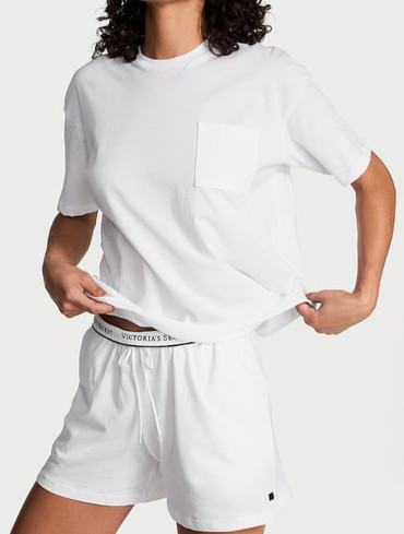 Піжама бавовняна з шортами та футболкою біла 100% Cotton Short Pajama Set