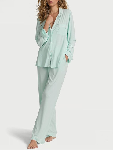 Піжама модалова сорочка та штани бірюзова Modal Soft Long Pajama Set