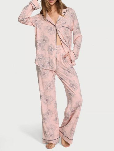 Піжама модалова сорочка та штани рожева Modal Long Pajama Set