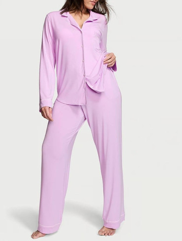 Піжама модалова сорочка та штани бузкова Modal Long Pajama Set