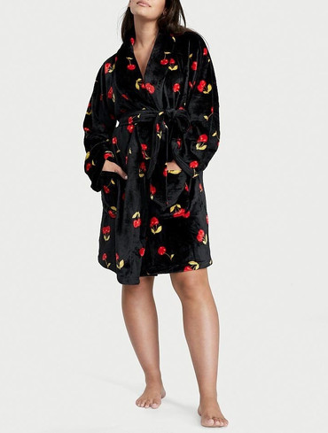 Халат плюшевий короткий чорний Short Cozy Robe