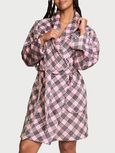 Халат плюшевий короткий рожевий в клітинку Short Cozy Robe