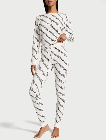 Термопіжама лонгслів та лосіни біла Thermal Long Pajama Set