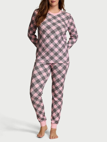 Термопіжама лонгслів та лосіни рожева клітинка Thermal Long Pajama Set