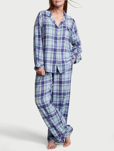 Піжама фланелева сорочка та штани блакитна клітинка Flannel Long Pajama Set