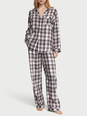 Піжама фланелева сорочка та штани чорна клітинка Flannel Long Pajama Set