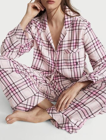 Піжама фланелева сорочка та штани рожева клітинка Flannel Long Pajama Set