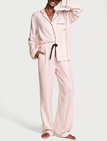 Піжама фланелева сорочка та штани рожева смужка Flannel Long Pajama Set