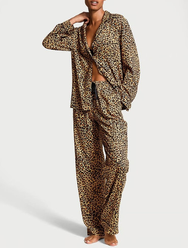 Піжама фланелева сорочка та штани леопардова Flannel Long Pajama Set