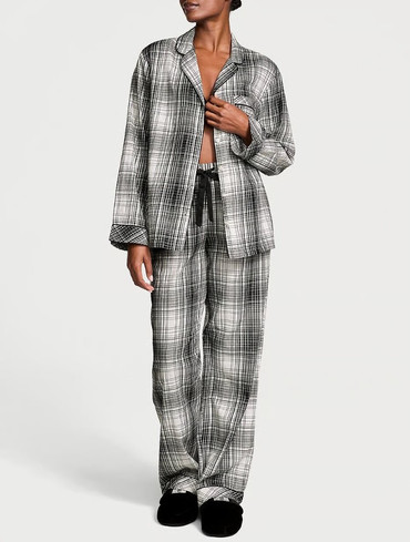 Піжама фланелева сорочка та штани сіра клітинка Flannel Long Pajama Set