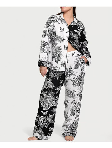 Піжама бавовняна сорочка та штани чорно-біла 100% Cotton Long Pajama Set