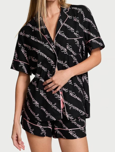 Піжама фланелева з шортами чорна Flannel Short Pajama Set