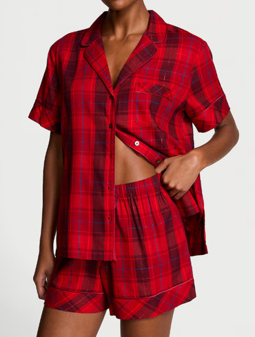 Піжама фланелева з шортами в клітинку червона Flannel Short Pajama Set