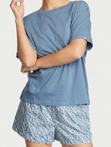 Піжама бавовняна шорти та футболка синя Cotton Short Tee-Jama Set