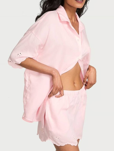 Піжама модал-бавовна з шортами  рожева Modal Soft Eyelet Short Pajama Set
