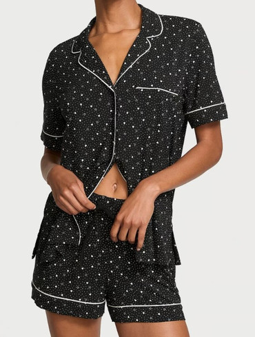 Піжама модалова з шортами чорна Modal Terry Crewneck Short Set