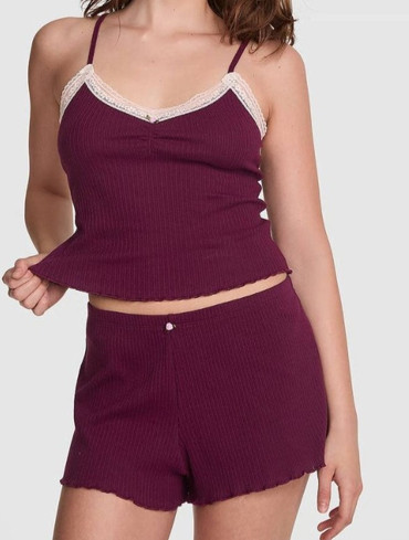 Піжама бавовняна шорти та оп бордо DROP NEEDLE POINTELLE TANK TOP AND SHORTS SET