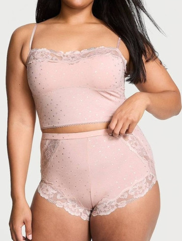 Піжама модалова з шортами пудрова Modal Soft & Lace Trim Straight-Neck Cami Set