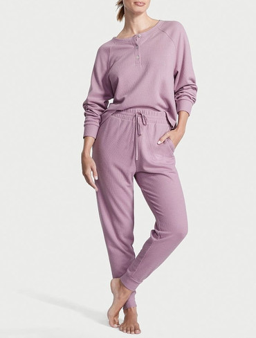 Костюм вафельний лонгслів та штани бузковий Glow Waffle Henley Jogger Set