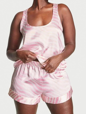Пижама сатинова з шортами рожева Satin Short Cami Pajama Set