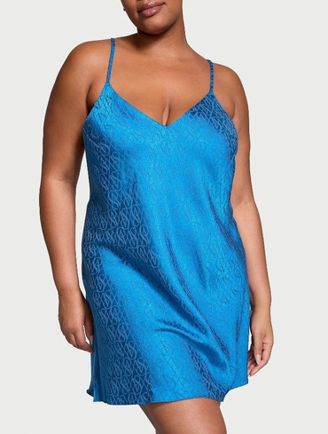 Пеньюар сорочка для сну сатинова блакитна Icon Satin Open-Back Slip
