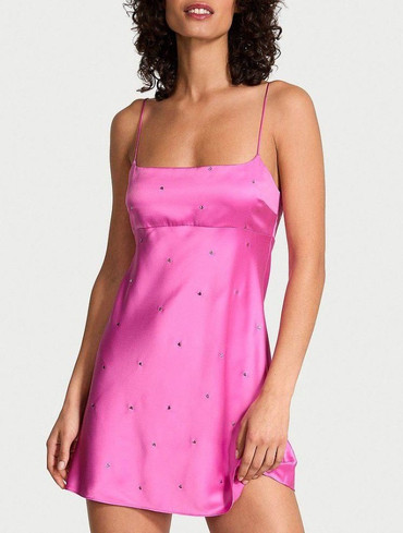 Пеньюар сорочка для сну сатинова рожева Glazed Satin Dew Drop Heart Slip Dress