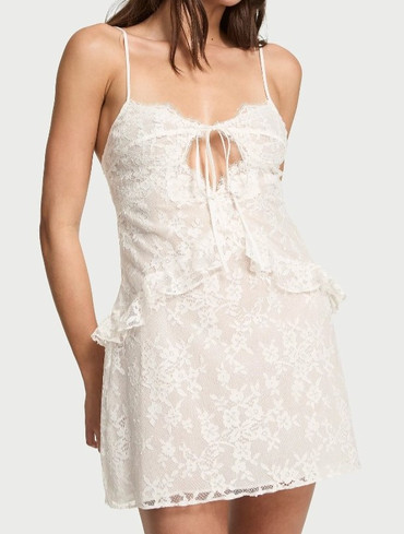 Пеньюар нічна сорочка мереживна біла Dare to Dream Lace Flounce Mini Slip