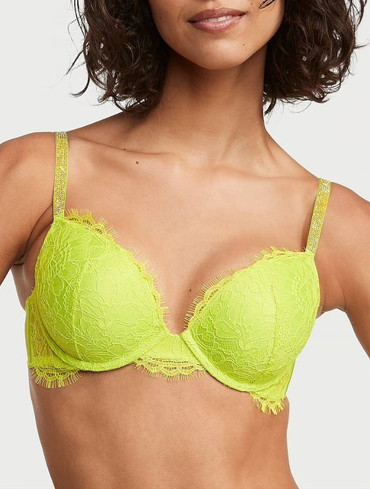 Бюстгальтер мереживний зі стразами з пуш-ап салатовий Shine Strap Lace Push-Up