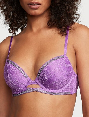 Бюстгальтер мереживний з пуш-ап зі стразами бузковий Shine Cradle Push-Up Bra