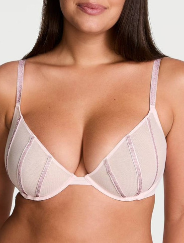 Бюстгальтер сіточкою зі стразами рожевий пудпа Sheer Shine Unlined Low-Cut Demi Bra