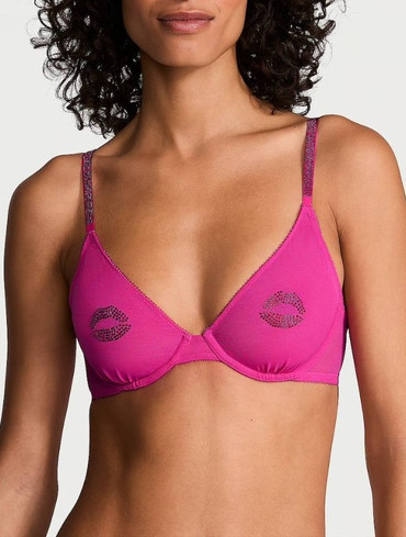 Бюстгалтер сіточкою зі стразами рожевий Sheer Shine Motif Unlined Low-Cut Demi Bra