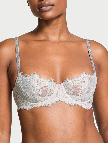 Бюстгальтер мереживний балконет зі стразами без пуш-ап сірий Wicked Twinkle Strap Unlined Lace Balconette
