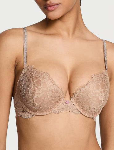 Бюстгальтер зі стразами мереживний з пуш-ап бежевий Twinkle Strap Lace Push-Up Bra