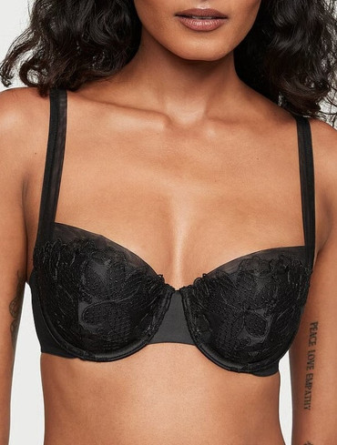 Бюстгальтер мереживний без пуш-ап чорний Satin Lightly Lined Balconette Bra