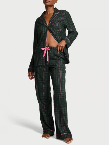 Піжама фланелева сорочка та штани зелена клітинка Flannel Long Pajama Set