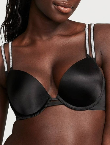 Бюстгальтер з пуш-ап зі стразами чорний Double Shine Strap Push-Up Bra